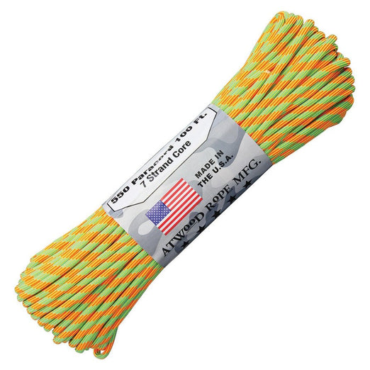 Atwood Paracord (Parachute cord) 550 Type, 7 Strands, 100 Feet (Crush -  Orange/Green Color)
